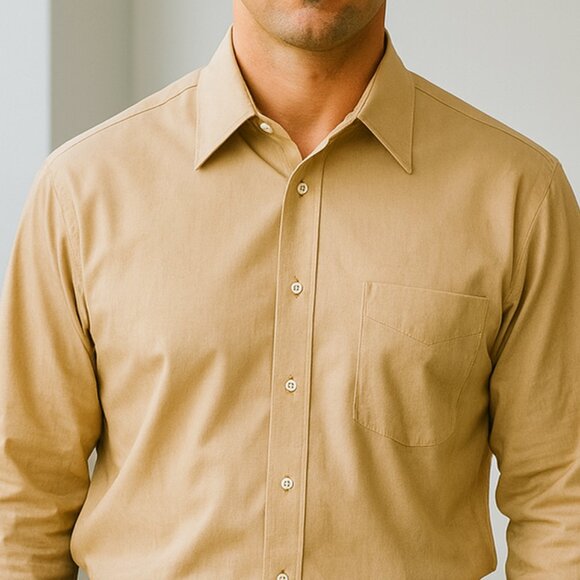 Joseph & Feiss Men’s 17.5 Light Tan Non-Iron 100% Cotton Shirt - Picture 2 of 5